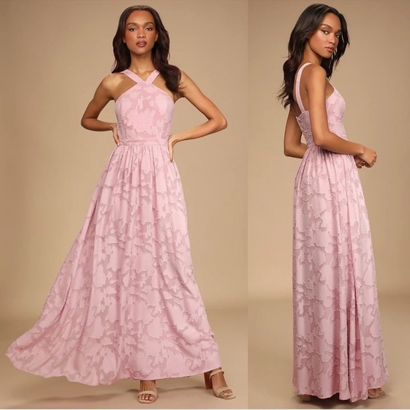 Lulu's Love and Beyond Mauve Pink Burnout Floral Maxi Dress XL Wedding Guest - Picture 1 of 14